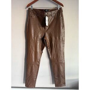 7 For All Mankind Women's Large Pants Brown Solid Faux Leather Skinny NWT
